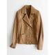 thumbnail image 3 of Chaqueta de cuero genuino para mujer, chaqueta de primavera y otoño de 2024, nueva moda, abrigo corto de piel de oveja con cuello entallado y cruzado, 3 of 5