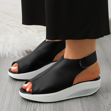 

Ykohkofe Fashion Summer Women Sandals Wedge Heel Thick Sole Fish Mouth Lightweight Comfortable Casual