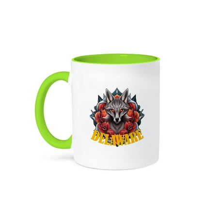 

3dRose Delaware Gray Fox Surrounded By Peach Blossom 11oz Two-Tone Green Mug