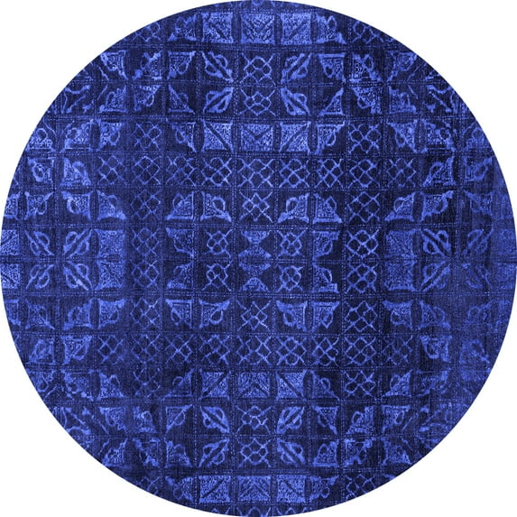 Ahgly Company Machine Washable Indoor Round Abstract Blue Modern Area Rugs, 4' Round