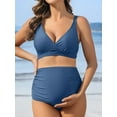 thumbnail image 3 of Sociala Womens Two Piece Maternity Swimsuit V Neck Bikini Sets Ruched Bathing Suits, 3 of 7