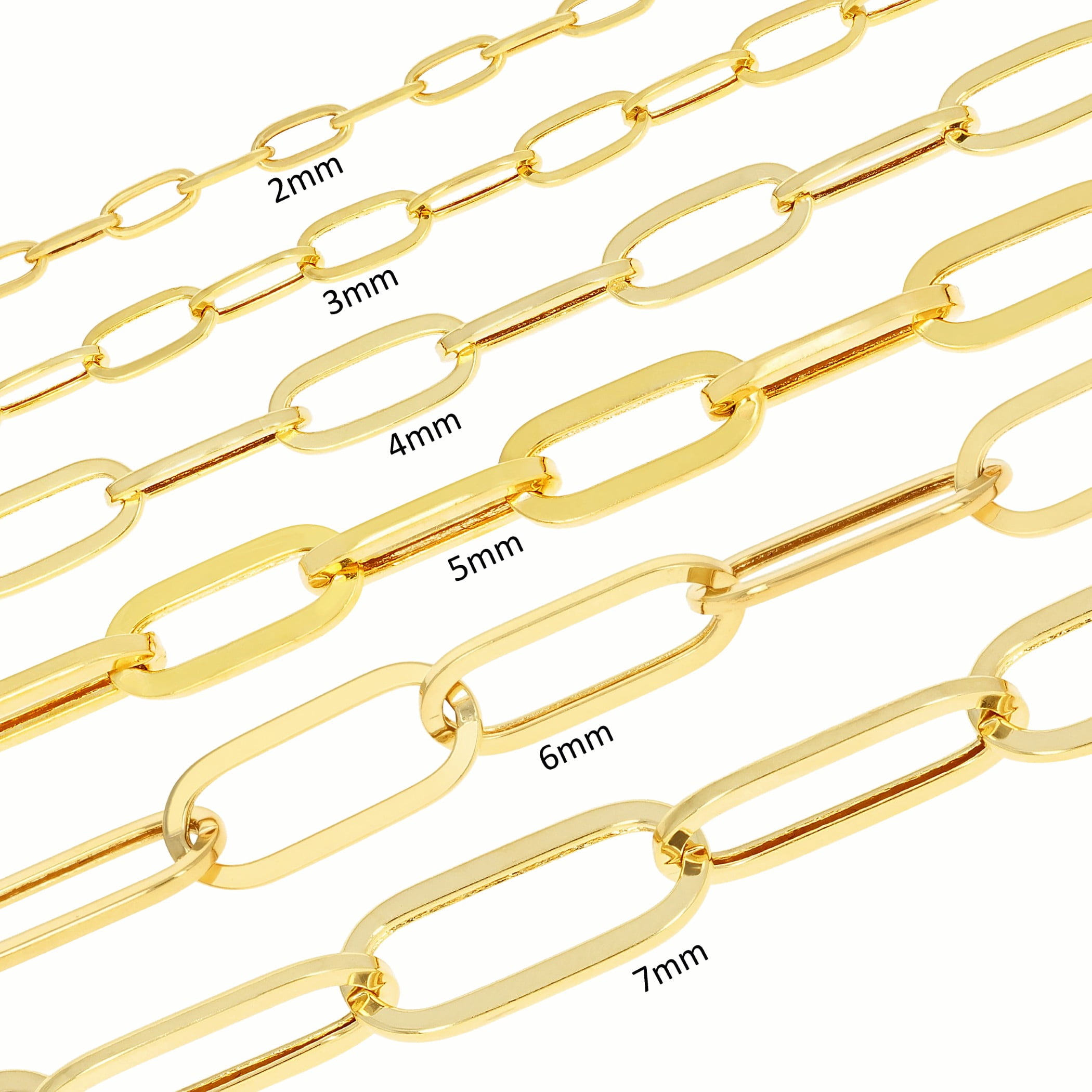 Nuragold 14K Real Yellow Gold Paperclip Chain Elongated Cable Link Bracelet 7"-8" (2mm-7mm) Italian Jewelry for Men & Women