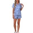 thumbnail image 2 of Conjuntos de pijama para mujer INSPIRE CHIC, camisa de botones y pantalones cortos, 2 piezas de seda satinada, ropa de dormir M azul, 2 of 6