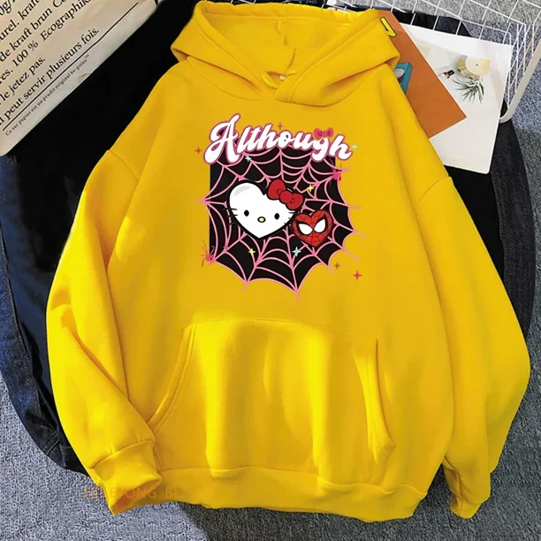 Sudadera con capucha Sanrio 2024 de moda Kawaii Spider Hello Kitty Anime Dark Men Women Black Y2K Estética Tops Chaqueta casual de invierno Tops