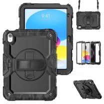 XYX For iPad (A16)11th /10th Generation 11/10.9 inch 2025/2022 Case, 360 Rotating Shockproof Cover with Stand, Screen Protector, Shoulder Strap, Black Camouflage