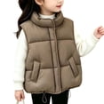 thumbnail image 5 of Besolor Toddler Kids Girls Puffer Vests Sleeveless Lightweight Casual Fall Winter Thicken Warm Button Waistcoat Coat with Pockets(4-5 Years,Brown), 5 of 5