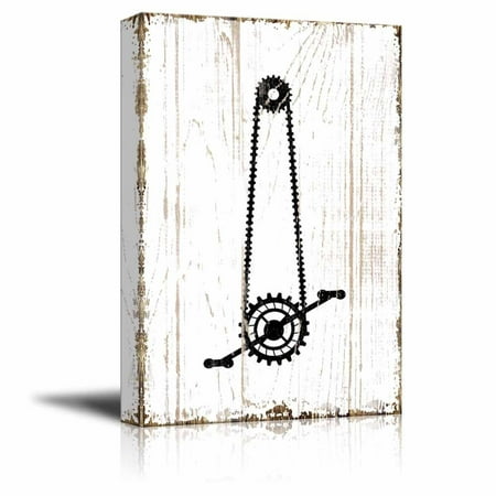 wall26 Canvas Wall Art - The Chain of a Bike on Vintage Wooden Style Background - Gallery Wrap Modern Home Decor | Ready to Hang - 32x48 (Best Way To Hang A Bike On A Wall)