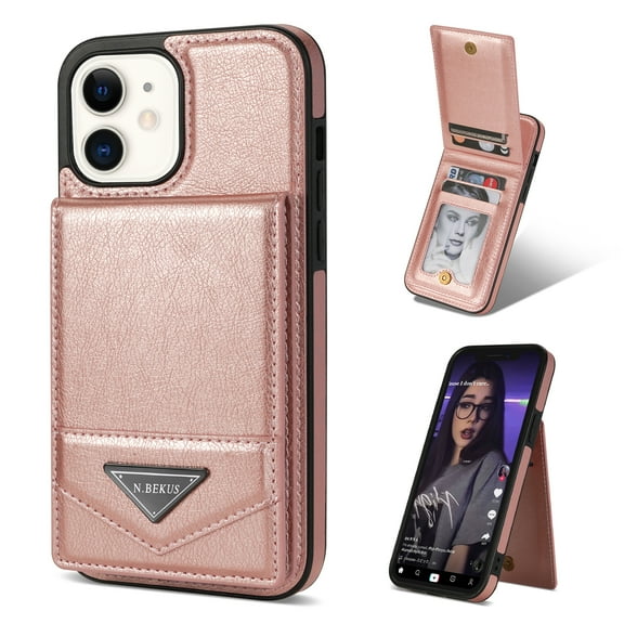 Mantto Back Wallet Case for iPhone 11 - Premium PU Leather Phone Case with Card Holder - Shockproof RFID Blocking Flip Kickstand Full Body Protection Cover for iPhone 11 - Pink