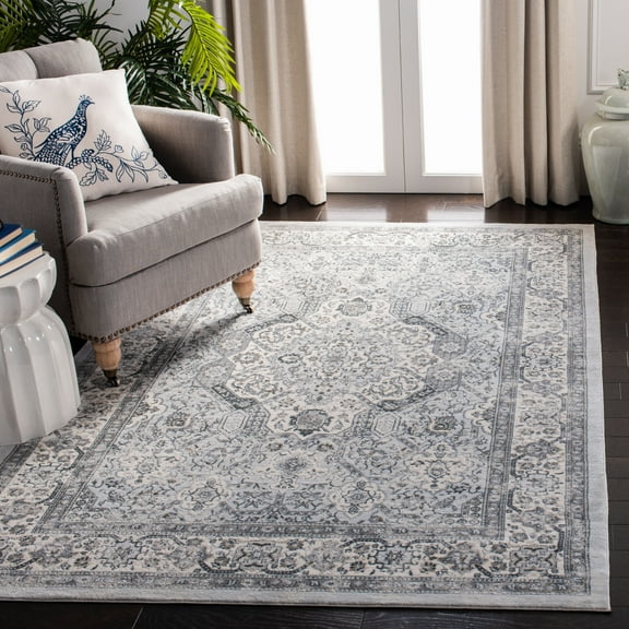 SAFAVIEH Isabella Zander Floral Bordered Area Rug, Dark Grey/Cream, 4' x 6'