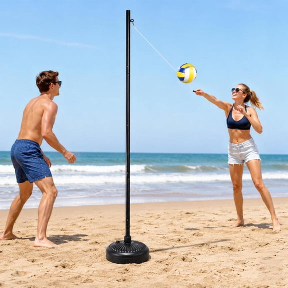 Tetherball Set with 9ft Pole and Rubber Ball, Detachable Portable Design with Rope and Weighted Base, Outdoor Family Game for Backyard, Lawn, Sand, and Beach Play
