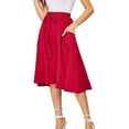 thumbnail image 2 of ShomPort Women's Casual High Waist Pleated A-Line Midi Skirt with Pocket Solid Color Beach Skirt, 2 of 6