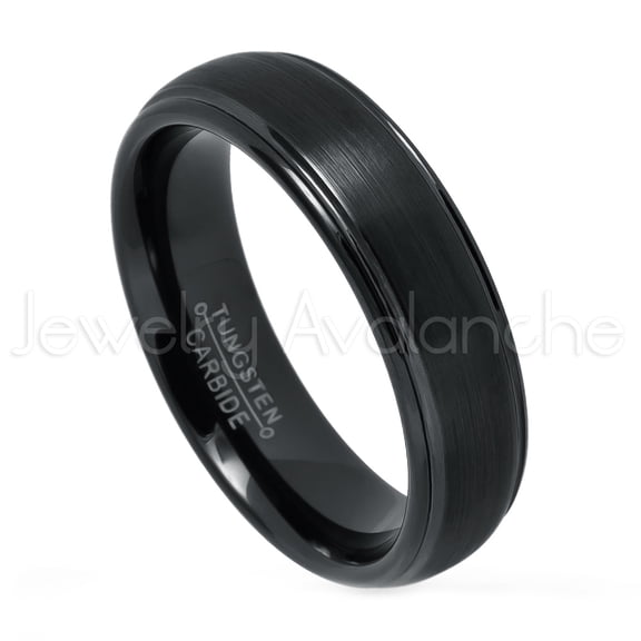 Dome Tungsten Ring - 6mm Brushed Black Ion Plated Comfort Fit Tungsten Carbide Anniversary Band