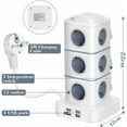 thumbnail image 3 of Power Strip Tower, 12 Electrical Power Strip Sockets (2500W / 10A) with 4 USB Ports, Multi Electrical Sockets, Vertical Power Strip Surge Protector for Home Office, 3M Extension Cord, 3 of 5
