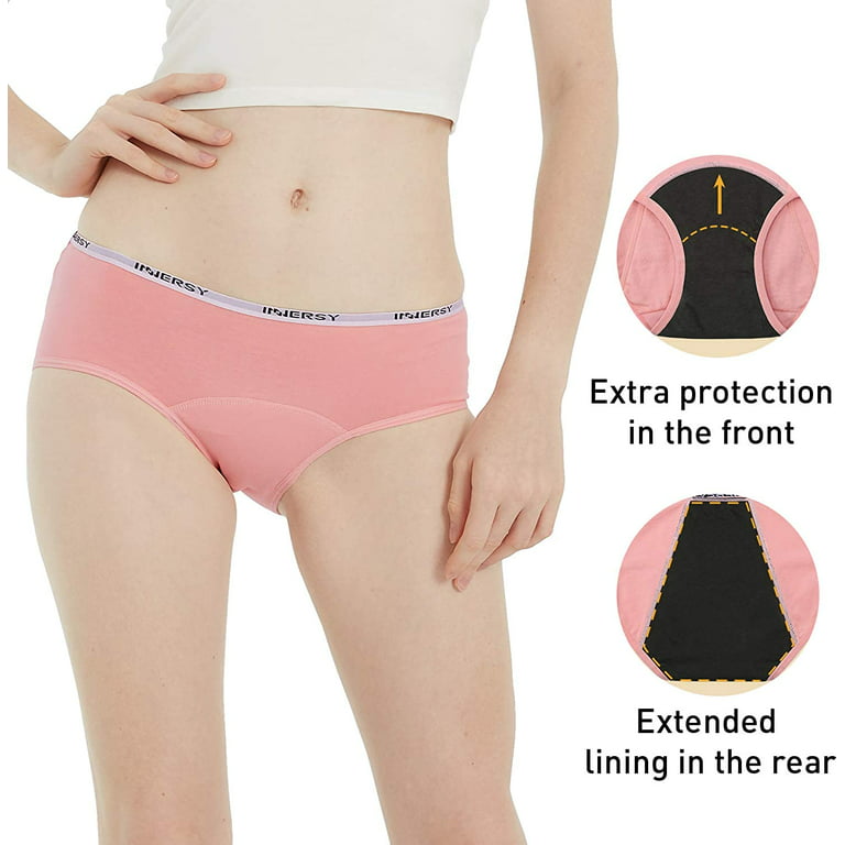 INNERSY Big Girls' Period Panties Cotton Menstrual Underwear For Teens  3-Pack (M(10-12 yrs), Beige/Pink/Green)