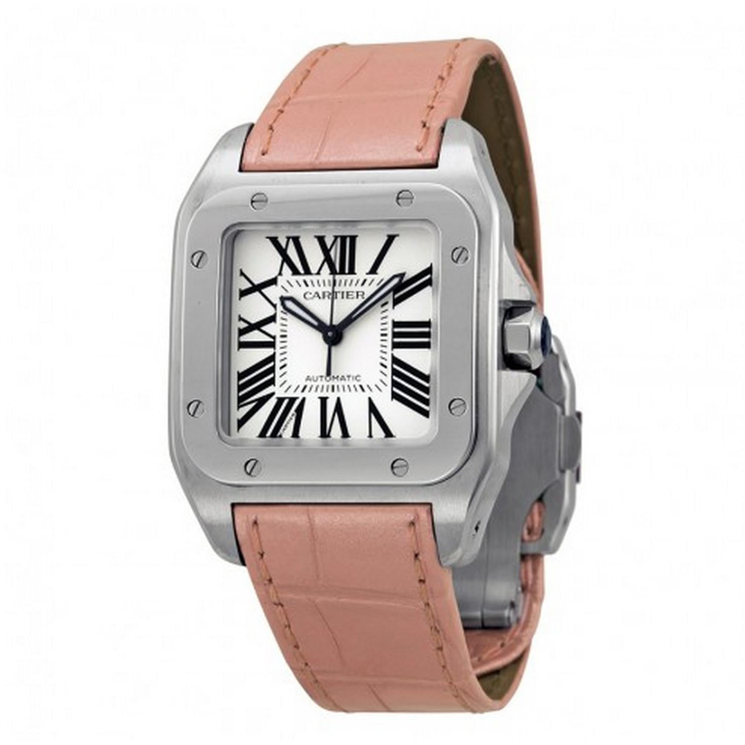 Cartier Cartier Women's Santos 100 Pink Leather Band Steel Case