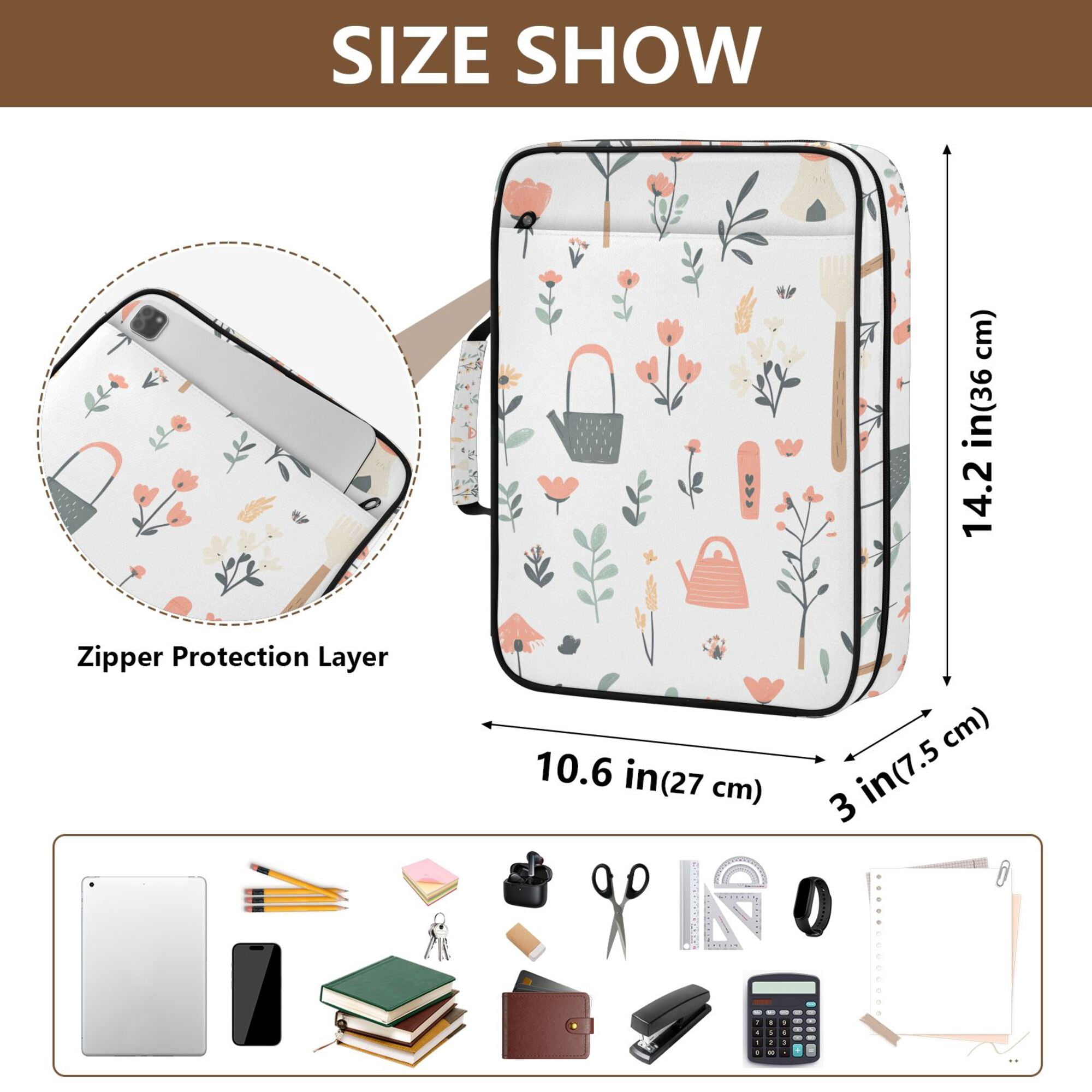 FORMRS Accordion File Folder A4 Size 7-Pocket Expanding Document Organizer Bag with 3 Ring Binder, Garden Pattern