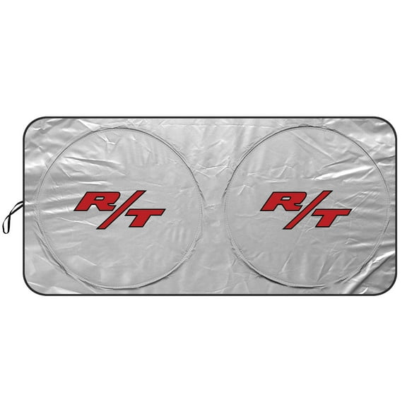 Dodge R/T Logo Universal Fit One-Piece Easy Folding Silver Reflective Fabric Windshield Sun Shade (size: 64"x 32")