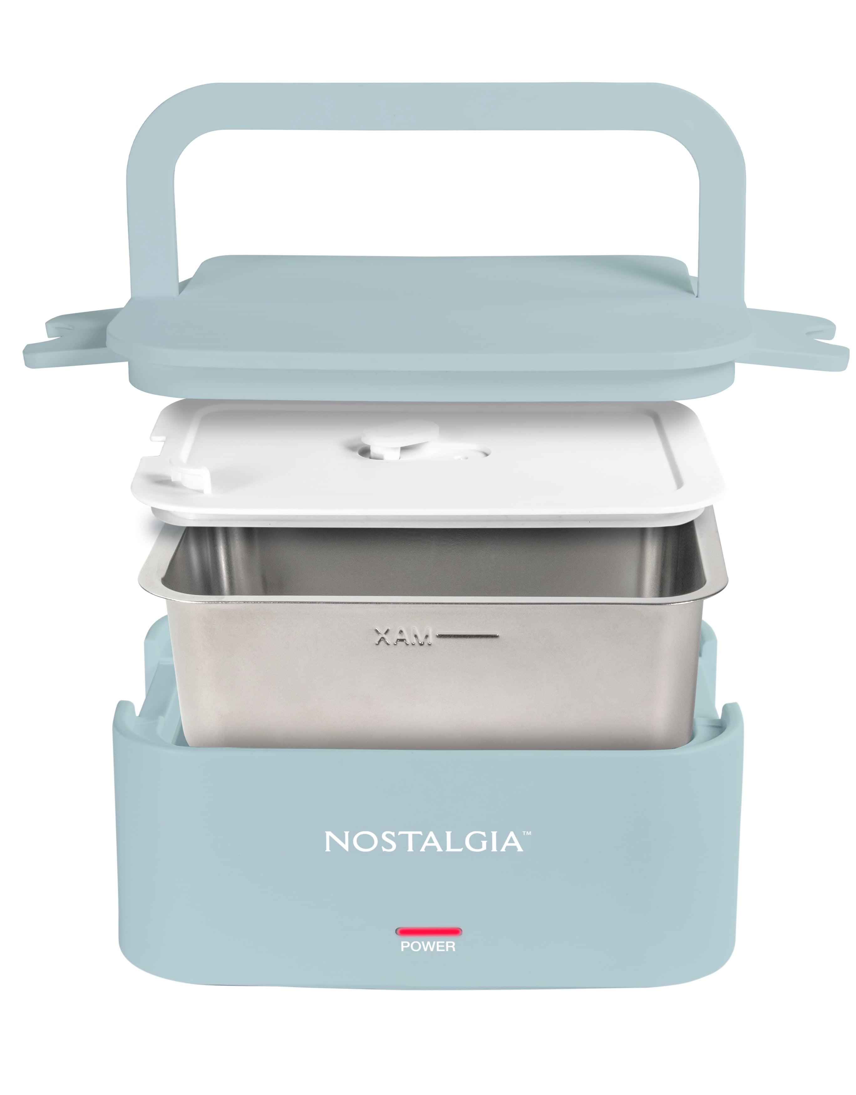 Nostalgia 32 oz Portable Heated Lunch Box with Stainless Steel Lunch Container, Chambray