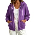 thumbnail image 2 of Qulqfy Hoodies for Women Oversized Purple Fall Winter Hooded Casual Lightweight Drawstring Zip Up Loose Long Sleeve Track Jackets with Pockets XL, 2 of 5