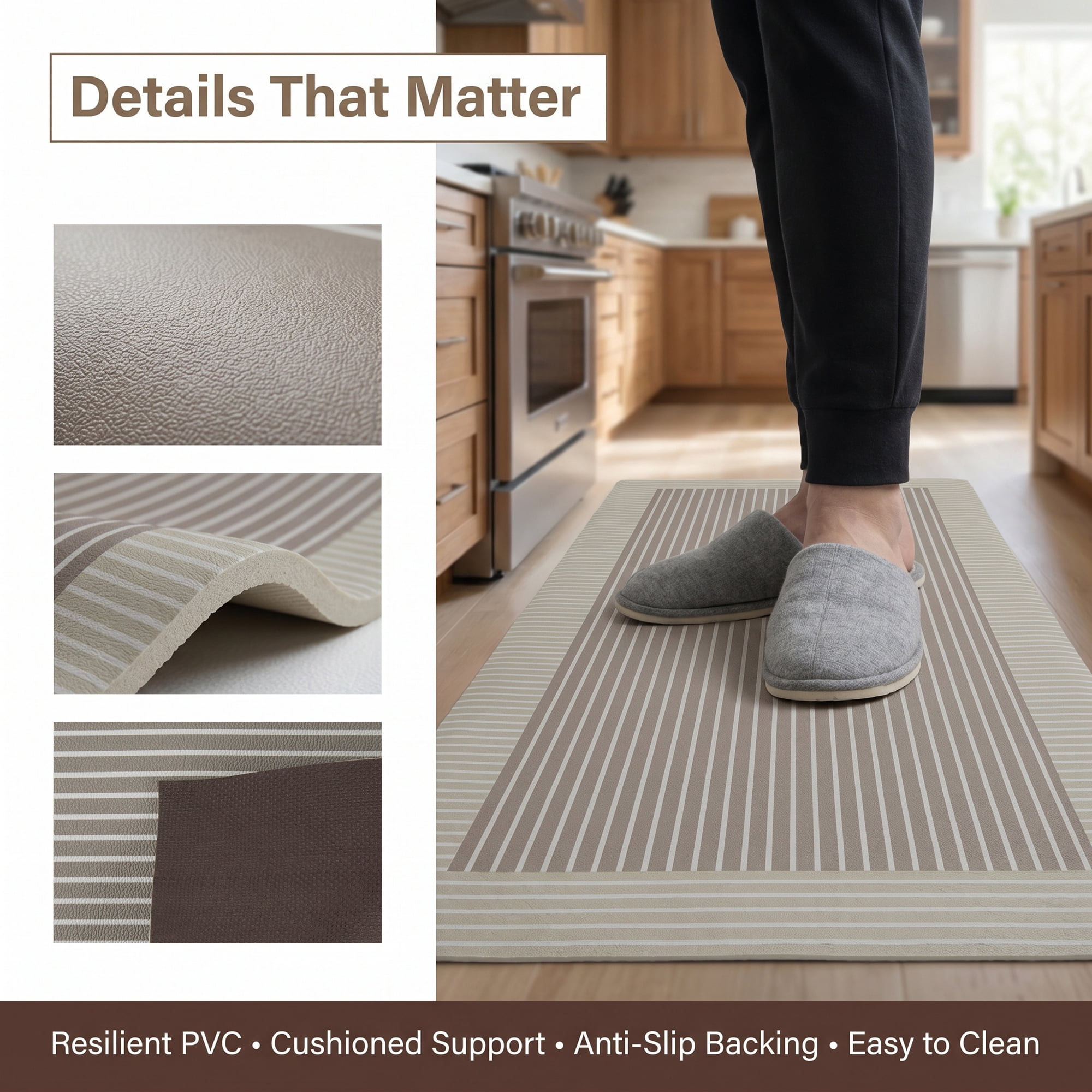 Unique Bargains Geometric Anti Waterproof Non Slip Rubber Mat Beige Stripe 30" x 18"