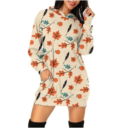 

Women Plus Size Hoodies Dress Casual Cute Cat Pumpkin Printed Long Sleeve Hooded Tunic Dress Halloween Oversized Loose Fit Pockets Sweatshirt Knee Length Dresses