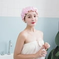 thumbnail image 5 of COM1950s Double Layer Shower Cap for Women,Waterproof and Oil Resistant,Extra Large 9.6 Inch Reusable Thickened Elastic Bath Cap,Easy To Wear and Remove,2 Pack, 5 of 8
