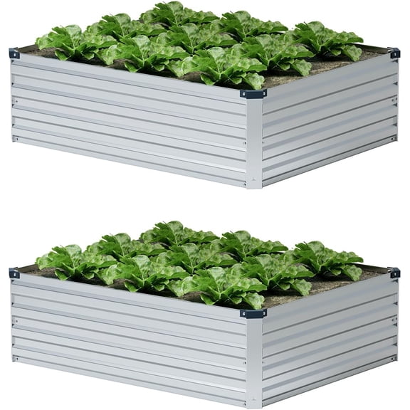 4×3×1FT(2PCS) Galvanized Raised Garden Bed Kit Metal Planter Boxes,Large Raised Garden Bed for Planting Vegetables,Flowers,Herbs -Silver