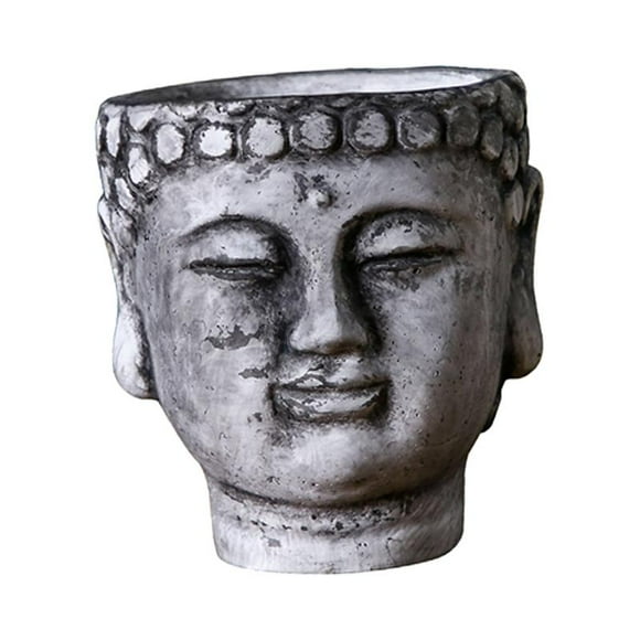 LOVIVER Buddha Head Flower Pot Decor Planter for Courtyard Table Centerpiece Kitchen Stone Gray