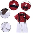 thumbnail image 3 of LYMAYTER 3PCS Baby Toddler Summer Formal Gentleman Suits Set for Boys,Infant Tuxedo Set Short Dress Shirt with Bowtie+ Suspender Shorts Pants Dressy Outfit, 3 of 9