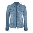 thumbnail image 3 of Sevevn Women's Long Sleeve Lapel Short Jean Trucker Jacket Cropped Denim Coat with Pockets Casual Versatile Outfits for Office Work Going Out, 3 of 5