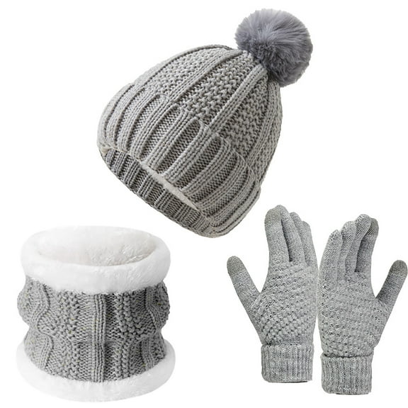 Fsgntruao Winter Knit Hat Scarf Gloves Set for Women Thick Warm Ear Protection 3-Piece European Style Gray,Free Size