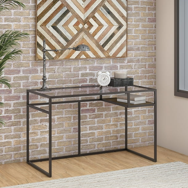 Bush Furniture Anthropology 48W Glass Top Writing Desk with Shelf
