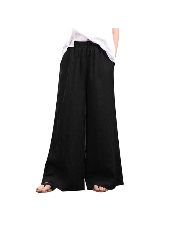 Womens Plus Size Wide Leg Palazzo Trousers Pull On Casual Pants