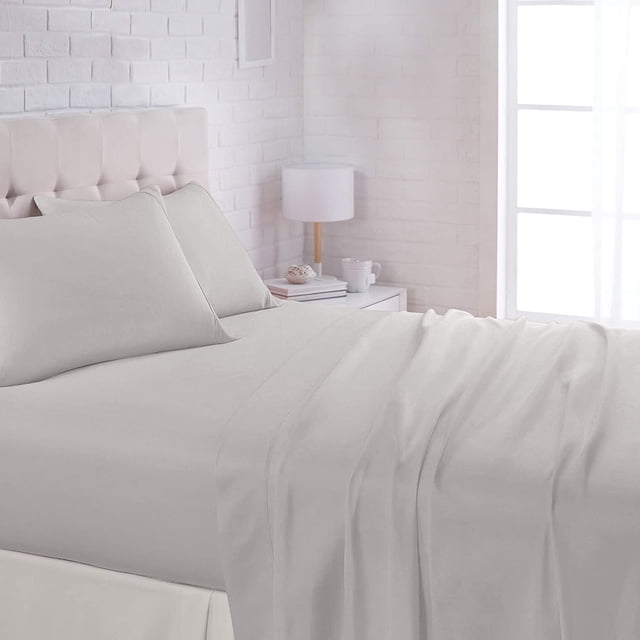 Lightweight Super Soft, Wrinkle-Free, Easy Care Microfiber 4-Piece Bed Sheet Set with 14-Inch Deep Pockets, Full, Bright White, Solid