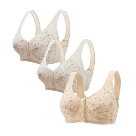 Ecqkame 3Pc Bras for Women No Underwire Wireless Lace Comfortable Breathable Bra Front Closure Push Up Plus Size Bras 3PC Beige B M on Clearance