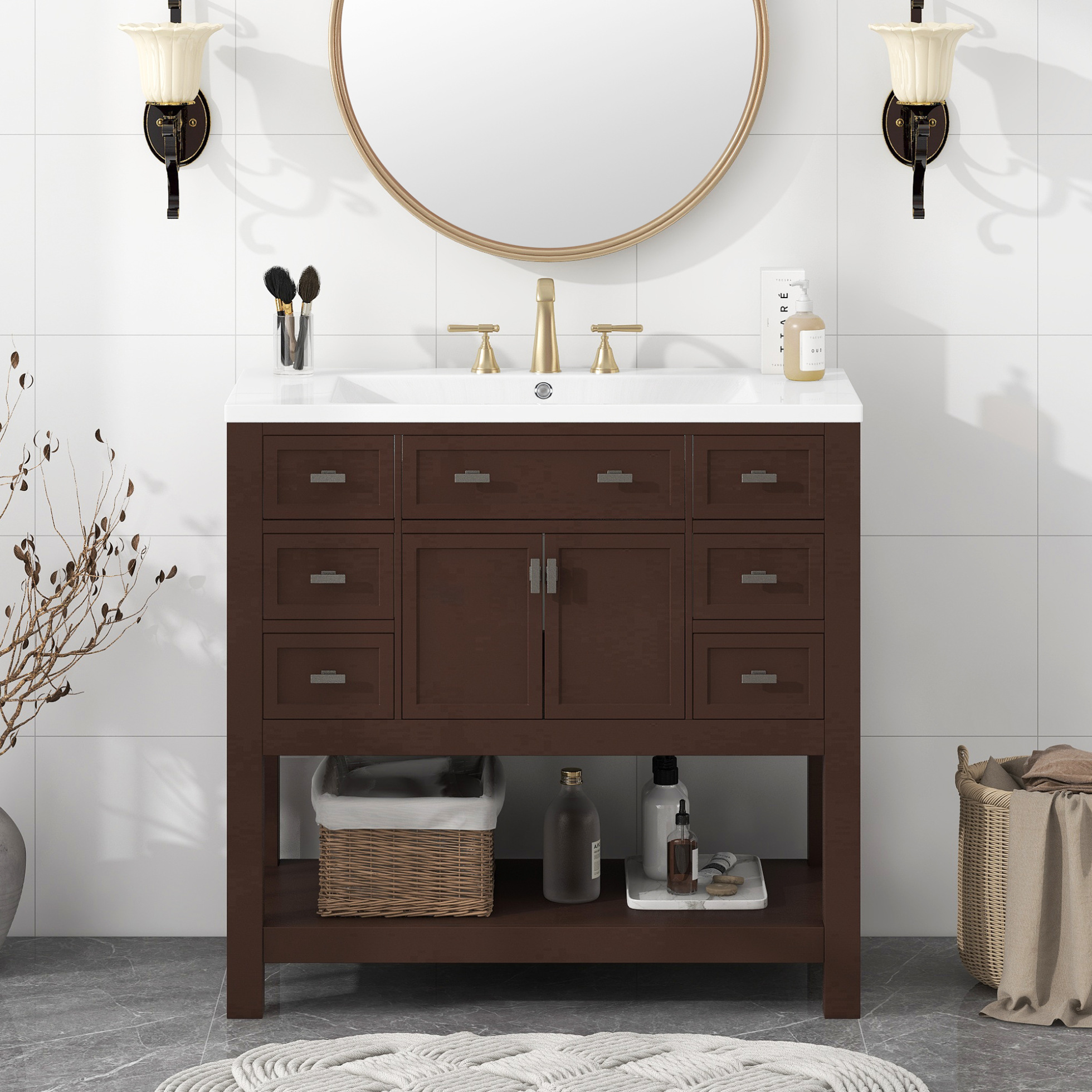 36" Bathroom Vanity with Top Sink Combo, Modern Undermount Single