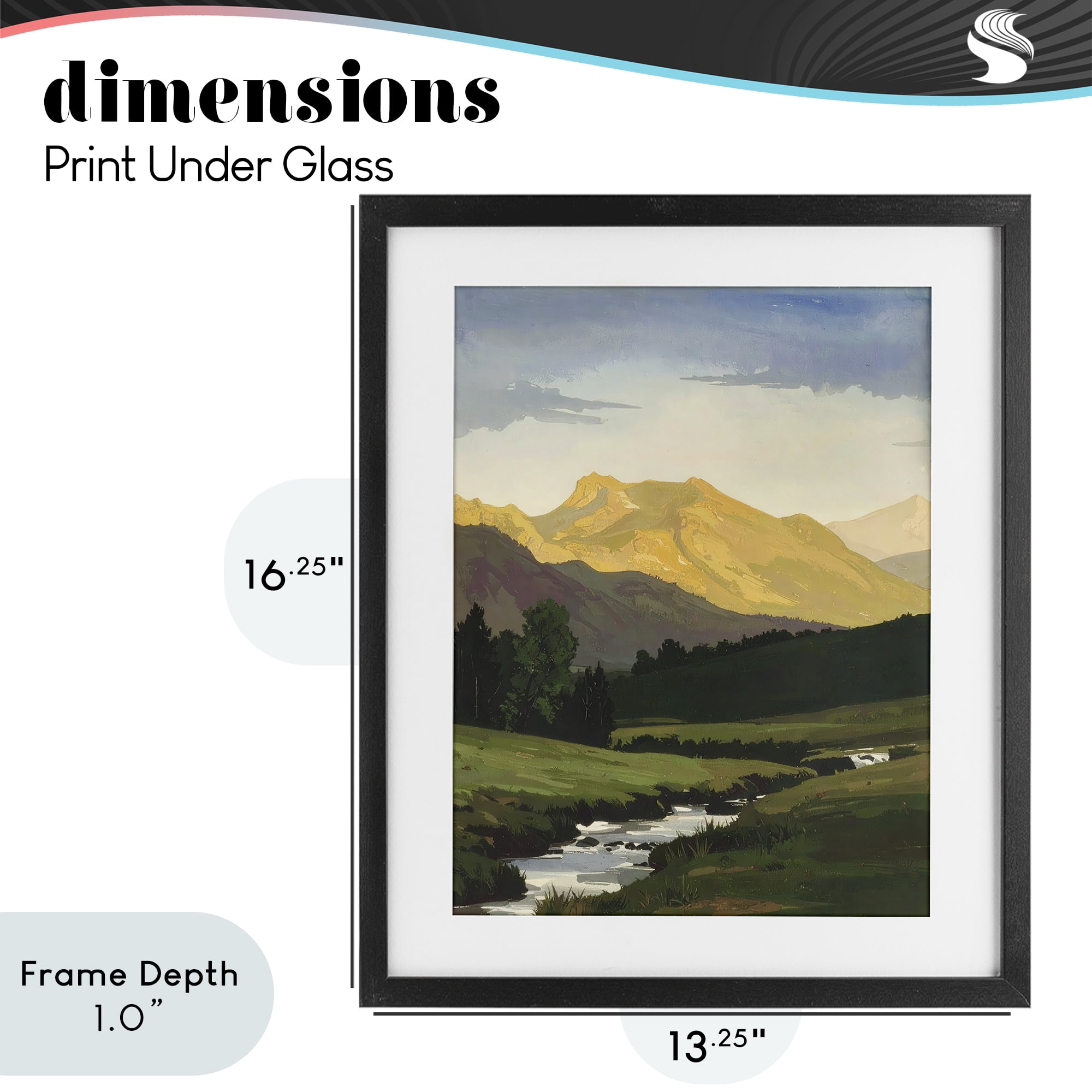 Stupell Industries Mountain Across The Valley Black Framed Print Under Glass, design by Alonza Saunders