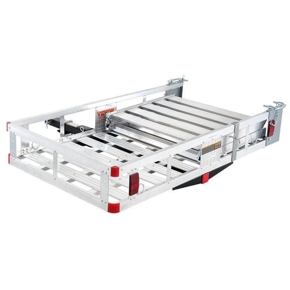 , Hitch Mount Cargo Carrier, 45.3" x 25.6" Aluminum Hitch Cargo Rack with Folding Ramp, Hitch Rack Basket with Stabilizer and Straps, 500LBS Mobility Scooter Carrier Fit 2" Hitch Receiver, Natural ,