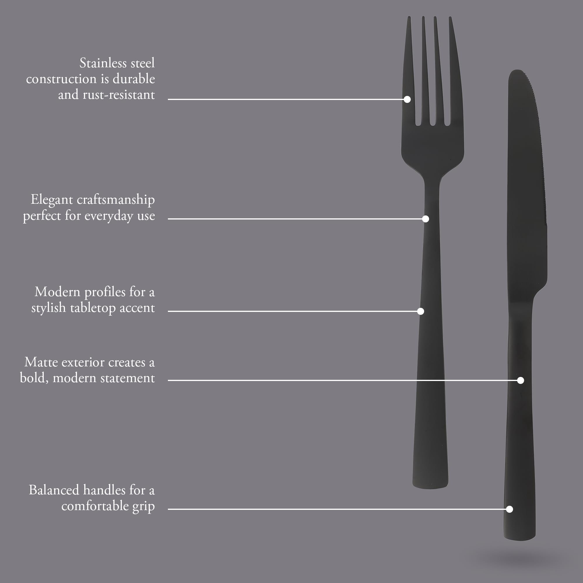 Gibson Elite Earlston 20 Piece Stainless Steel Flatware Set in Black