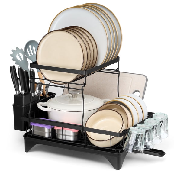 Vesteel 2-Tier Dish Drying Rack, Stainless Steel Dish Rack with Drainboard for Kitchen Counter, Rustproof Dish Drainer for Sink, Space Saving