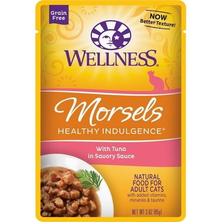 Wellness Healthy Indulgence Natural Grain Free Wet Cat Food, Morsels Tuna, 3-Ounce Pouch (Pack of 24)