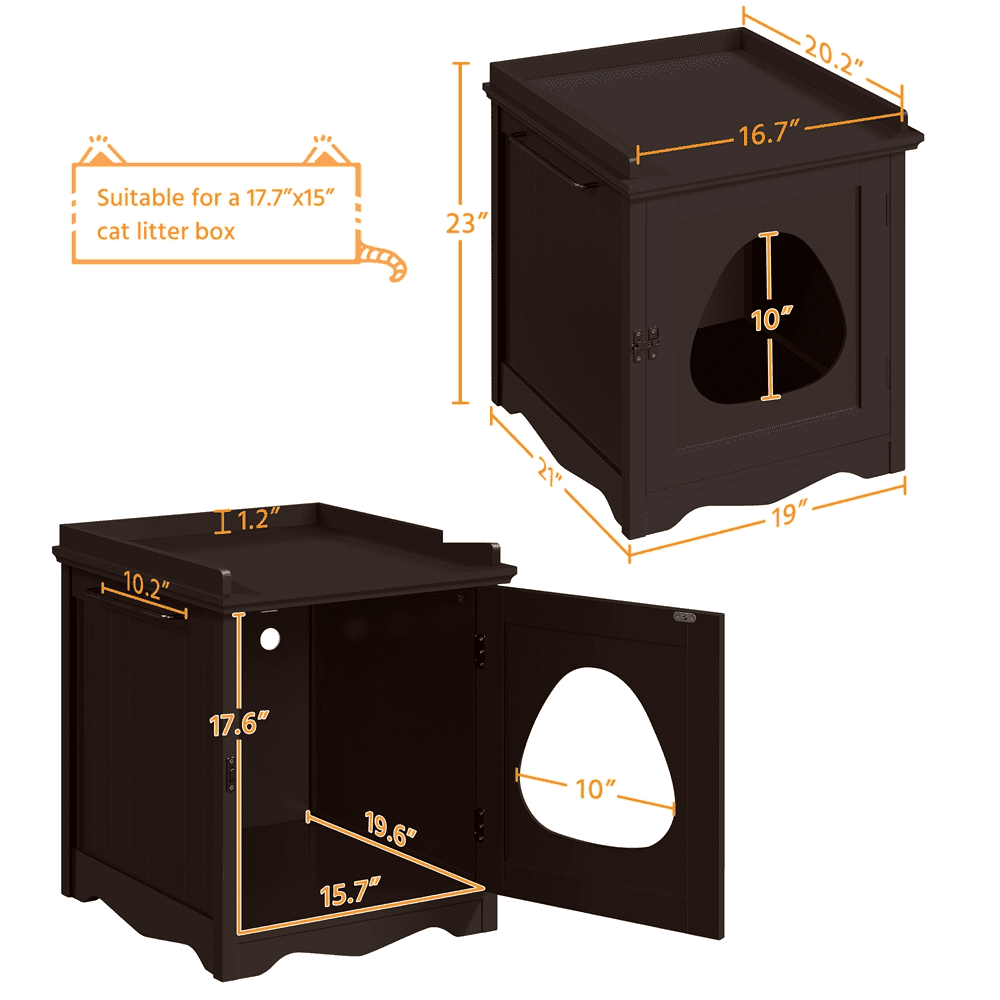 Alden Design Wooden Cat Litter Box Enclosure End Table Espresso