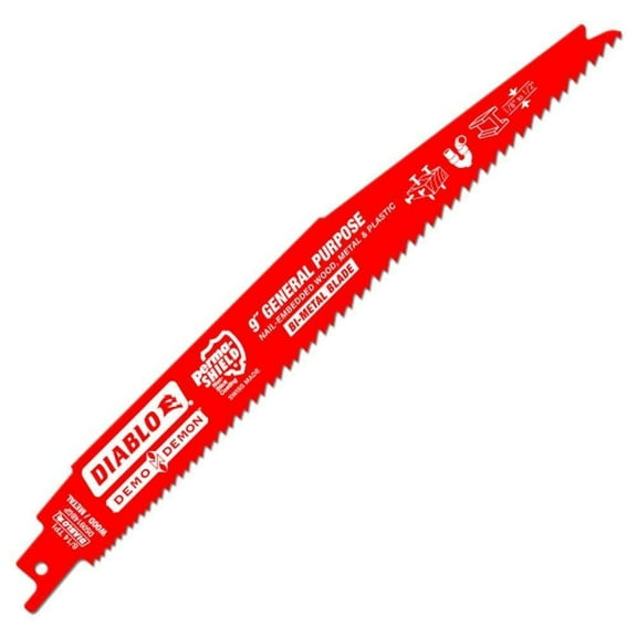 Diablo Bi-Metal Reciprocating Saw Blade for General Purpose Cuts - Variable Tooth Design - 9" Length, 8/14 TPI - DS0914BGP