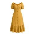 thumbnail image 6 of Weiqiqre Womens Dresses Short Sleeve V-Neck Button Down Smocked Casual Ruffle Slit Maxi Boho Dress, 6 of 6