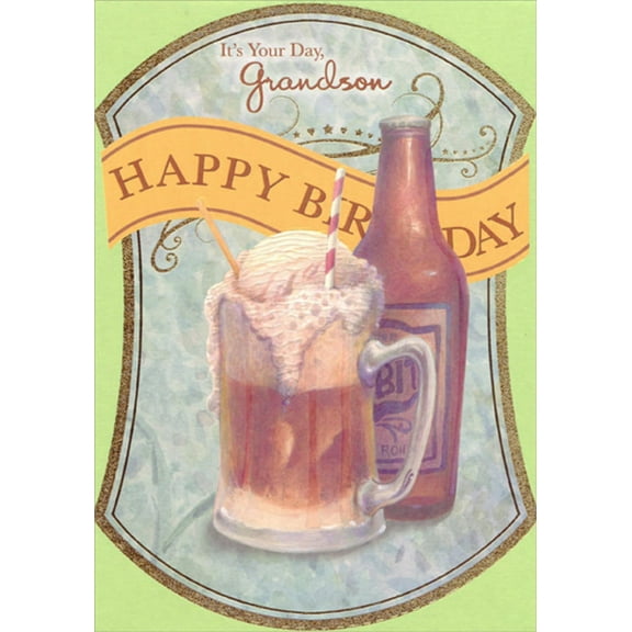 Designer Greetings Root Beer Float with Two Straws Grandson Birthday Card