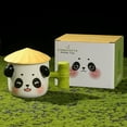 thumbnail image 2 of Cute Martial-art Panda Mug with Chivalrous Hat Shape Lids, Hand-painted Ceramic Coffee Mug, Creative Thickened Insulated Mug with Bamboo Shape Handle, Best Gifts Collection(Laughing Style), 2 of 5