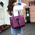 thumbnail image 5 of Bolsos de mano informales para mujer, bolsos de hombro, monederos, bolso de nailon suave, bolso de mensajero impermeable para viajes al aire libre, morado Feliz Sencillez, 5 of 5