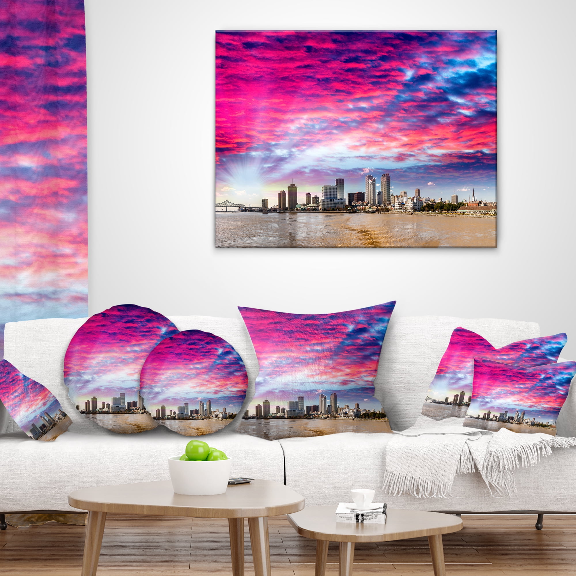 Designart New Orleans Building and Skyscrapers - Modern Cityscape Throw Pillow - 16x16