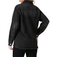 thumbnail image 3 of INSPIRE CHIC Women's Oversized Denim Frayed Hem Long Sleeve Button Up with Pockets Jean Jacket L Black, 3 of 6
