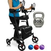 Vive Mobility Upright Walker with Seat for Seniors – Folding Stand Up Rollator Walker, Heavy Duty Medical Mobility Aid with Arm Rests for Elderly Women and Men, Black